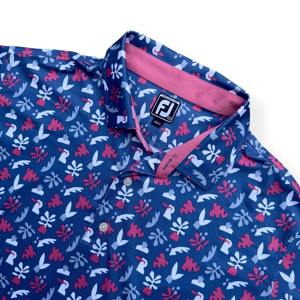 FootJoy FJ Men's Polo Shirt Size 2XL Athletic Fit Lisle Print Golf Performance
